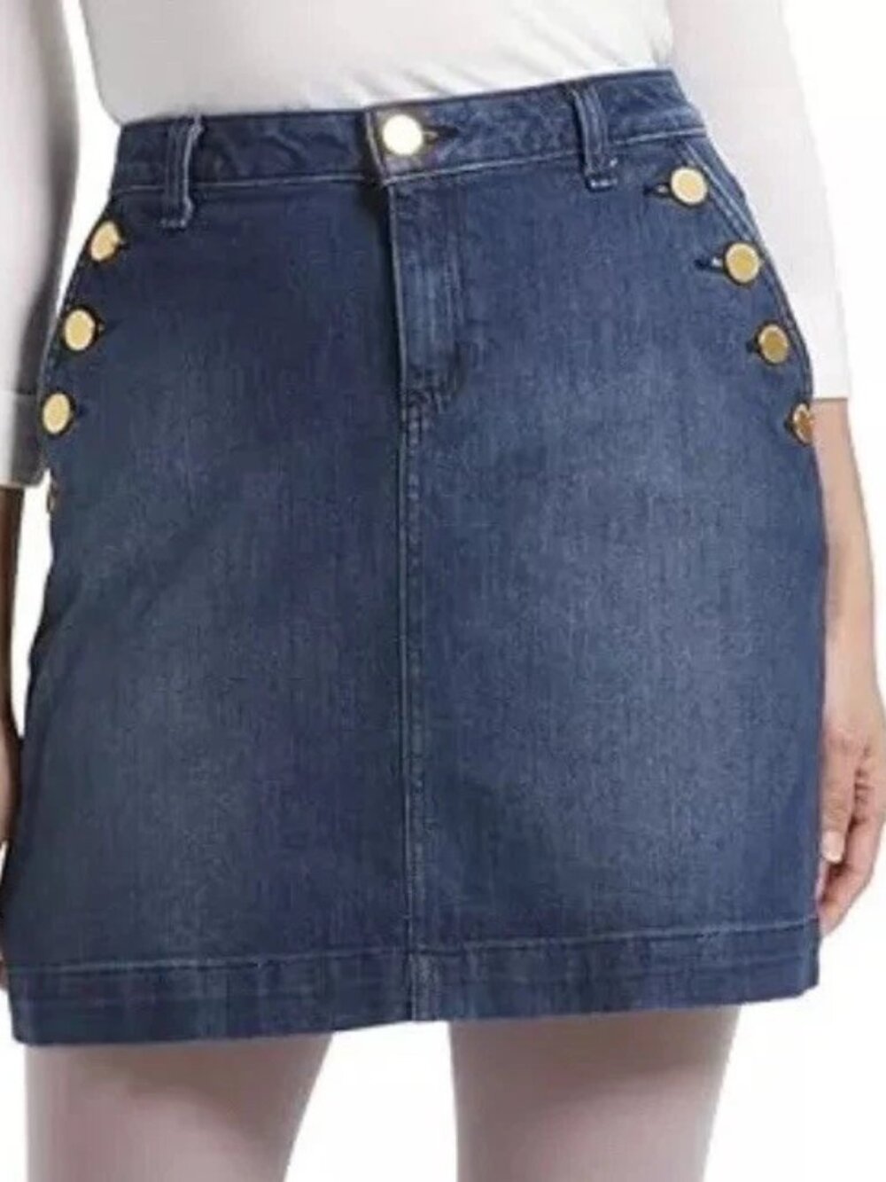 Michael Kors New Indigo Denim Mini SKIRT Gold-Tone Buttons Women's 16